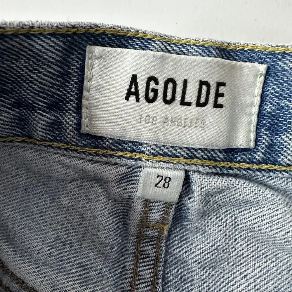 AGOLDE Parker Shorts Womens 28‎ Distressed Denim High Rise Button Fly Raw Hem